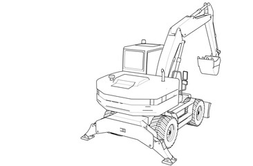 excavator symbol sketch 3d illustration