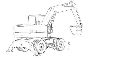 excavator symbol sketch 3d illustration