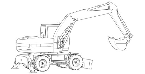 excavator symbol sketch 3d illustration