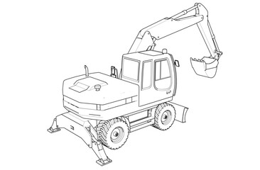 excavator symbol sketch 3d illustration