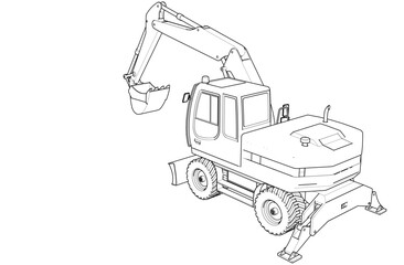 excavator symbol sketch 3d illustration