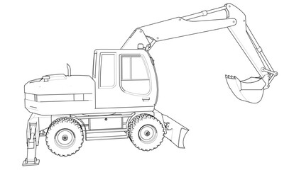 excavator symbol sketch 3d illustration