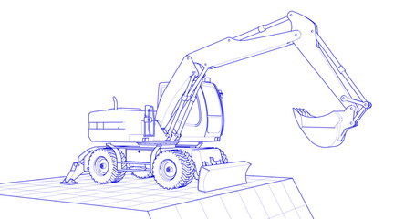excavator symbol sketch 3d illustration