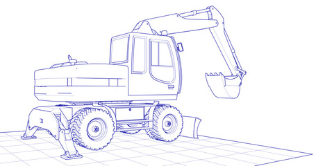 excavator symbol sketch 3d illustration