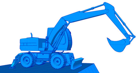 excavator symbol sketch 3d illustration