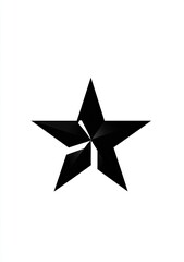 A black, five-pointed star with a broken point against a stark white background