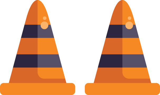 Two orange warning cones with black stripes on a white background