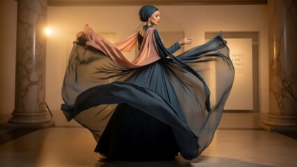 Naklejka premium Woman Dancing in Flowing Dress.