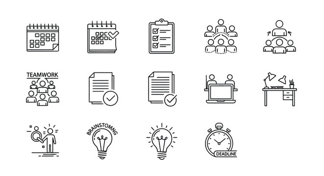 Project management workflow and planning outline icon set vector