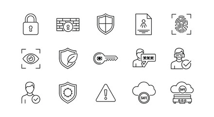 Cyber security protection and privacy outline icon set vector