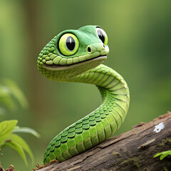 Fototapeta premium Cute green snake characters set coiled and smiling kawaii reptile cartoon vector illustration