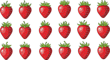 Strawberry fruit collection vector illustration fresh red strawberries set with green leaves healthy summer berry food icons © Jahangir