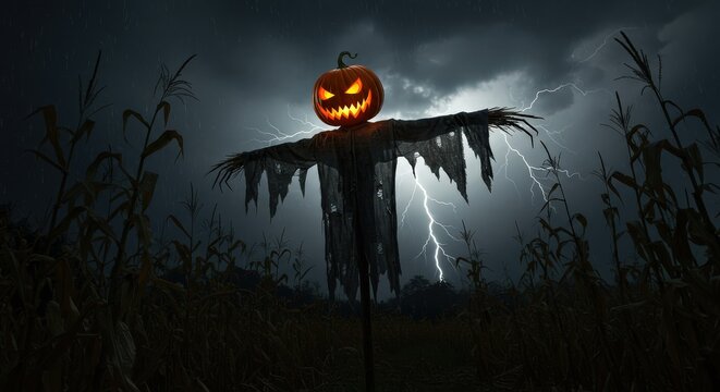 Scary Scarecrow in Cornfield