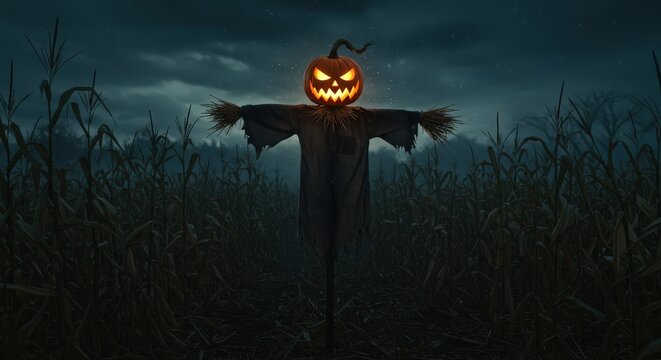 Halloween Scarecrow in Cornfield