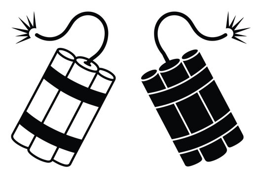 Two Dynamite Sticks with Fuses, One Black and White, One Silhouette