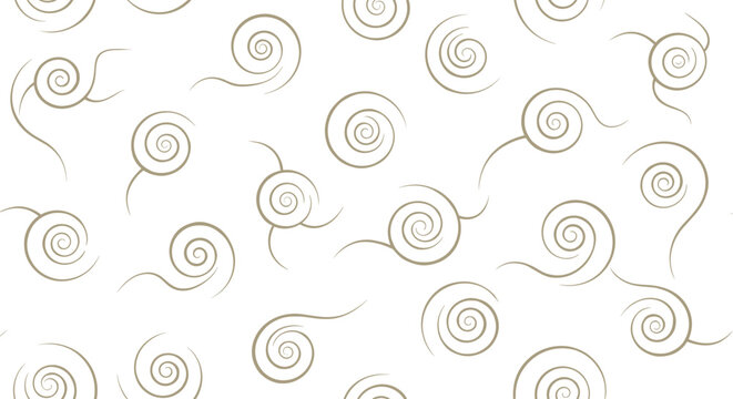 Abstract decorative pattern featuring numerous tan or beige swirling spiral lines scattered across a white background for an organic texture.