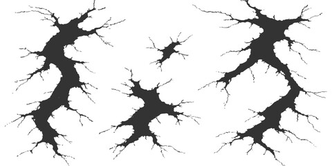 Abstract the striking detail of several cracks, each narrating a unique story of stress and impact against a clean, uncluttered expanse. © PS  GALLERY 