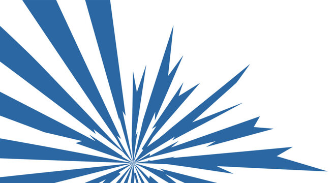 Dynamic abstract background featuring sharp blue triangular rays of varying lengths bursting from the bottom center against a white background.