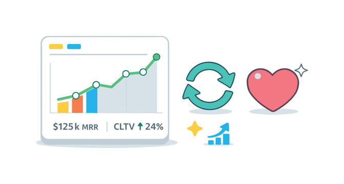 Business growth chart with increasing MRR and CLTV, showing positive trends
