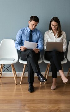 Two Individuals Waiting in Modern Office