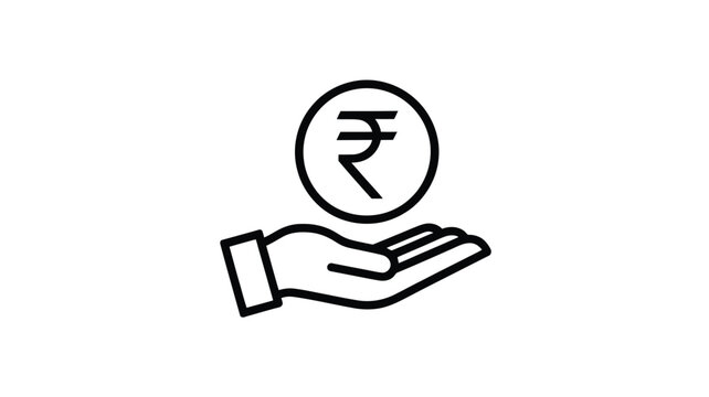 Rupee coin icon with hand holding it in a simple vector illustration