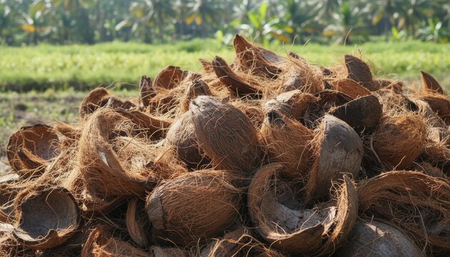 Pile of Coconut Husks and Shells