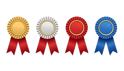 Fototapeta premium A set of colorful ribbons and rosettes on a white background for awards and recognition