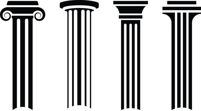 Minimal Greek Column silhouette, Classical Stone Pillar Isolated on Transparent Background