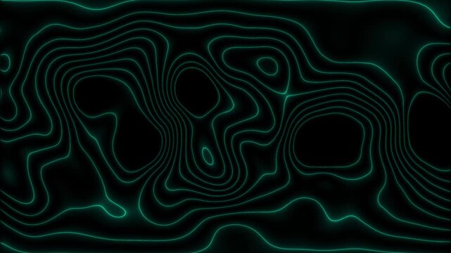 Abstract Topographic Contour Lines Glowing Teal on animated Black Background topography, Abstract teal topographic map lines with glowing stars on dark teal starry background