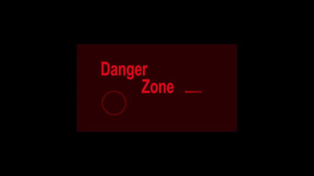 Red danger zone text with circle and dashed line on dark animated background, Bold warning typography with alert symbol and hazard notification design, Abstract safety concept.