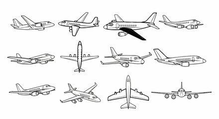 Collection of airplanes shown from various aerial perspectives