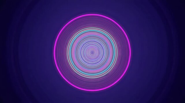 Evolving central neon spiral and cyan-magenta rings after glow on navy, pulsing, creating trance