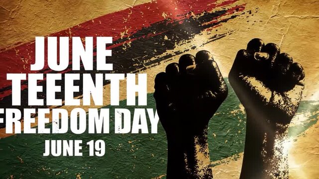 Juneteenth freedom day graphic with raised fists and panafrican colors