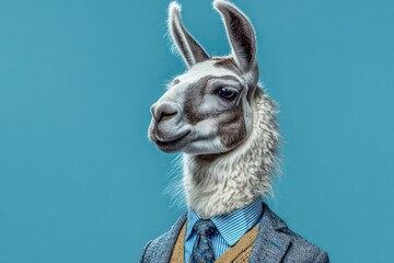 Fototapeta premium Corporate llama with smug expression in suit