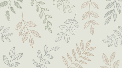 Seamless pattern of delicate botanical leaves in soft pastel shades on a light beige background ideal for wallpaper or fabric design