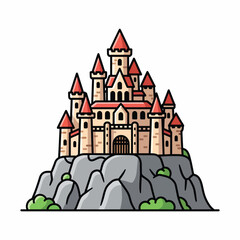 Obraz premium A cartoon castle on a rocky hill (1)