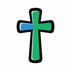A green cross with black outline