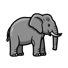 Fototapeta premium A gray cartoon elephant with a white background