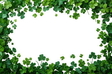 Obraz premium Green shamrock border frame with multiple clover leaves on transparent background for st. Patrick's day design