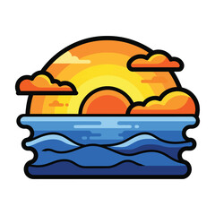 Fototapeta premium A colorful cartoon sunset over the ocean