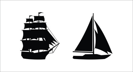 Black silhouettes of a sailing ship and a small sailboat silhouette © Nazrul