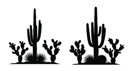 Desert cacti arrangement with varied forms a striking silhouette © Nazrul