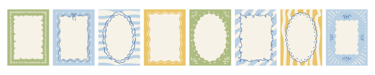 Obraz premium Hand-drawn Italian frame borders. Vector whimsical doodles for wedding invitations, menus, birthday cards, summer party posters. Mediterranean Amalfi coast vibes. Vintage postcard decorative frame bg