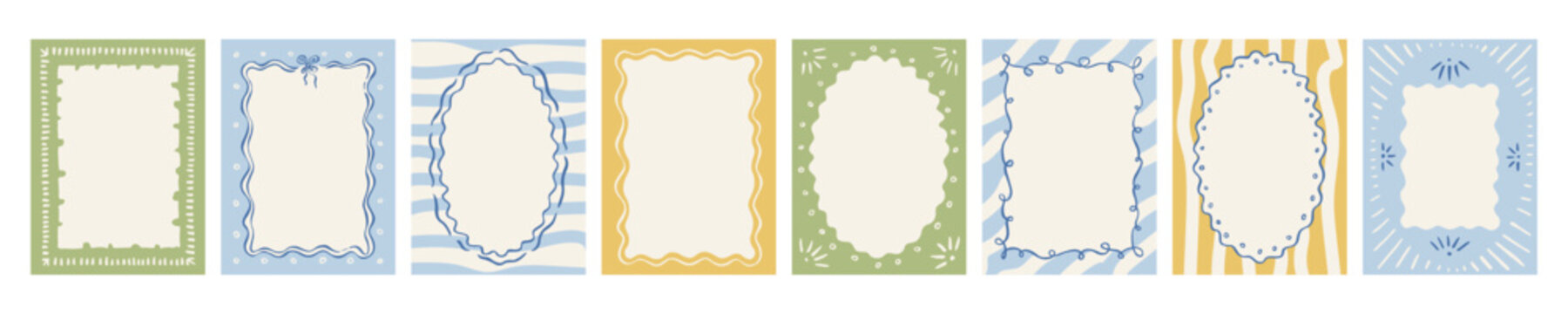 Hand-drawn Italian frame borders. Vector whimsical doodles for wedding invitations, menus, birthday cards, summer party posters. Mediterranean Amalfi coast vibes. Vintage postcard decorative frame bg