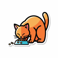 A cartoon orange cat eating from a blue bowl © Link