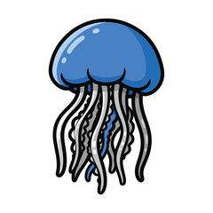 A blue jellyfish with gray tentacles © Otsky