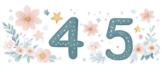 Colorful Pastel Celebration Theme with Number 45, Delightful Birthday Wishes Card Design for Friends
