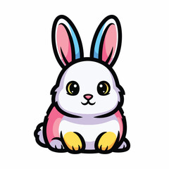 Obraz premium A cute white cartoon rabbit with colorful ears