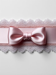 パステルピンクのリボンと繊細なレースの装飾・ガーリーな背景素材