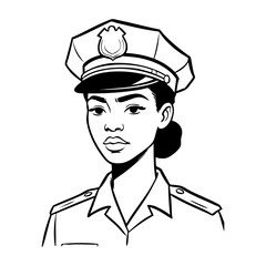 Dibujo sencillo con líneas de una mujer policía de raza negra  © teracreonte